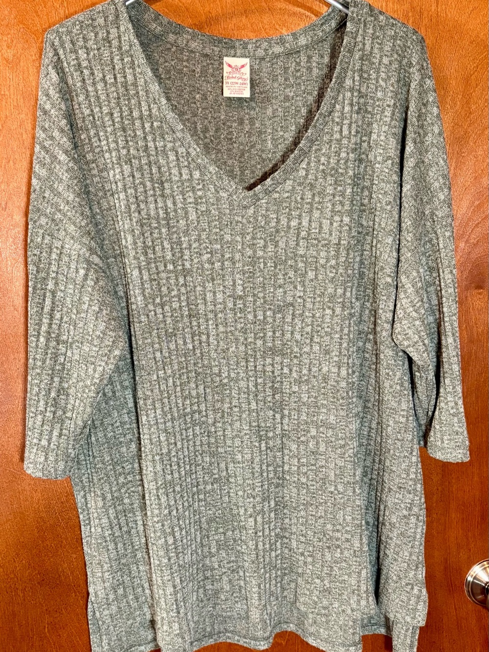 Faded Glory Heathered Olive Green Ribbed V-Neck Tunic - 3X